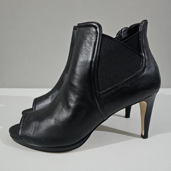NEW Cole Haan Jones Ankle Bootie Womens 9.5 Black Leather Peep Toe Heel Shootie - Picture 1 of 13